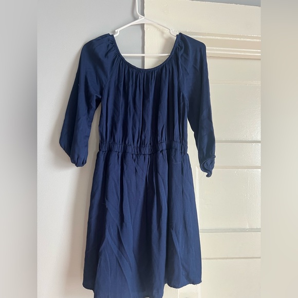 E&M button down off shoulder navy blue dress size M - Picture 2 of 3